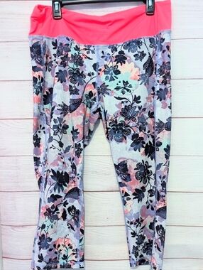 Joe Fresh Floral Capris Leggings with Pink Waistband Size XL